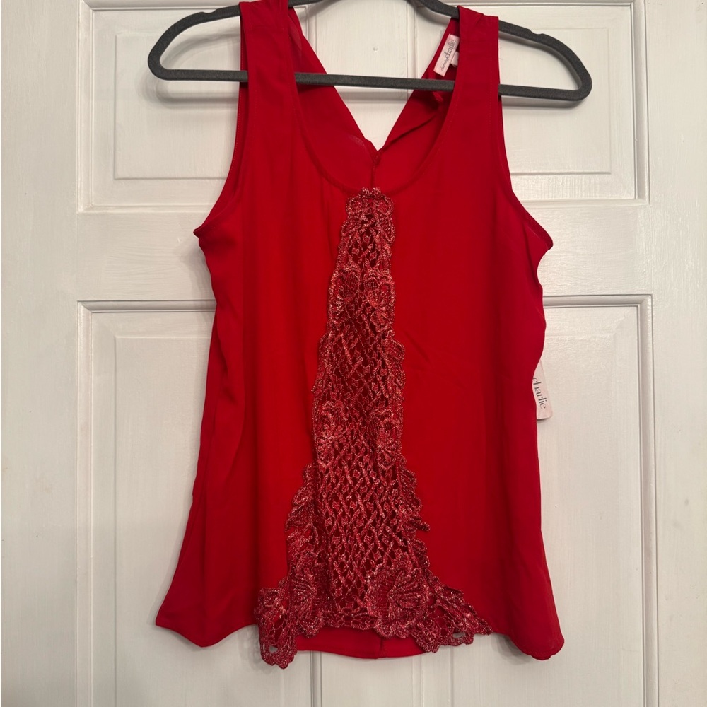 Charming Charlie Red Asymmetrical Embellished Tank Top